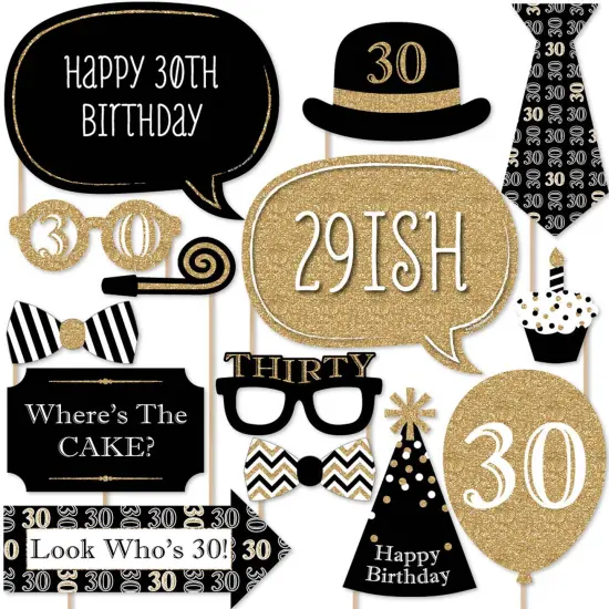 Big Dot of Happiness Adult 30th Birthday - Gold - Birthday Party Photo Booth Props Kit - 20 Count {1}