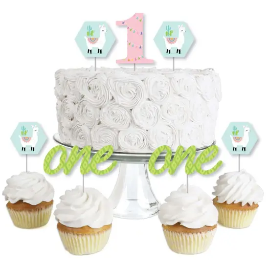 Big Dot of Happiness 1st Birthday Whole Llama Fun - Dessert Cupcake Toppers - Llama Fiesta First Birthday Party Clear Treat Picks - Set of 24 {1}