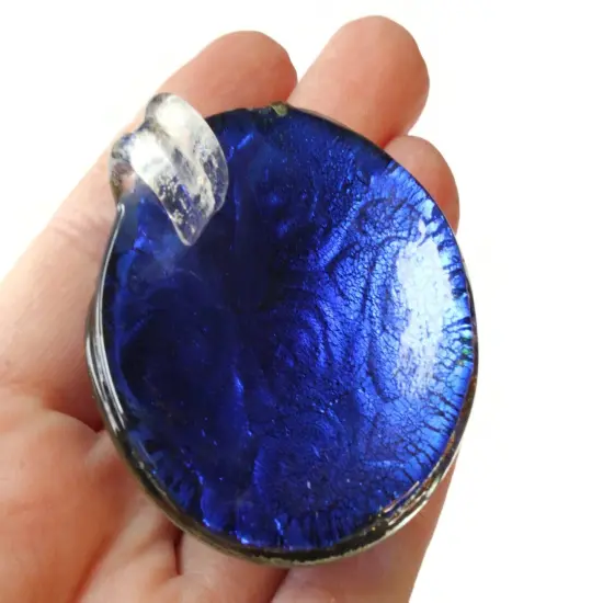52mm Royal Blue Foil Glass Round Pendant {6}