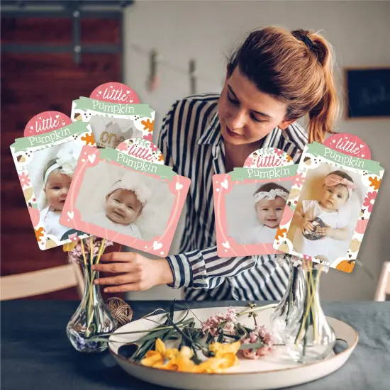 Big Dot of Happiness Girl Little Pumpkin - Fall Birthday Party or Baby Shower Picture Centerpiece Sticks - Photo Table Toppers - 15 Pieces {3}