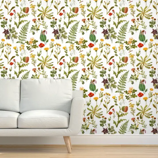 Pre-Pasted Wallpaper 2FT Wide Vintage Botanical Wildflowers Small Florals Botanicals Woodland Flowers Spring Nature Art Illustration Custom Pre-pasted Wallpaper by Spoonflower {5}