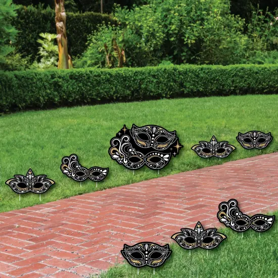 Big Dot of Happiness Masquerade - Yard Sign and Outdoor Lawn Decorations - Carnival Mask Party Yard Signs - Set of 8 {3}