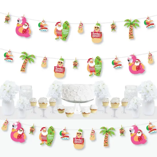 Big Dot of Happiness Tropical Christmas - Beach Santa Holiday Party DIY Decorations - Clothespin Garland Banner - 44 Pc {1}