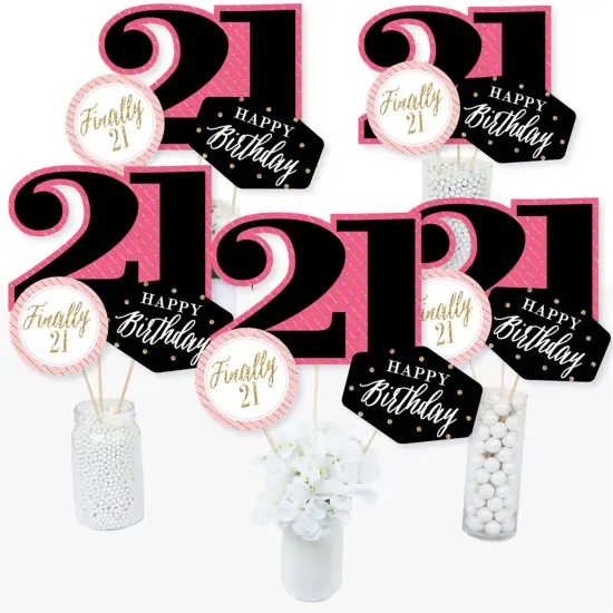 Big Dot of Happiness Finally 21 Girl - 21st Birthday Party Centerpiece Sticks - Table Toppers - Set of 15 {3}