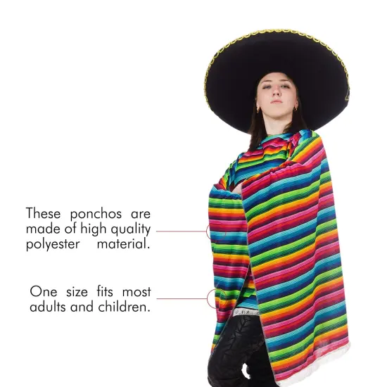Mexican Serape Poncho Costume - Cinco De Mayo Mexican Fiesta Ponchos for Adults and Kids {5}