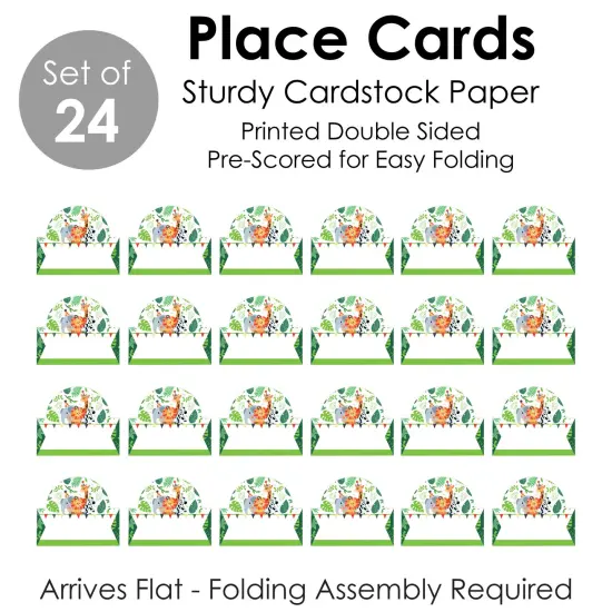 Big Dot of Happiness Jungle Party Animals - Safari Zoo Animal Birthday Party or Baby Shower Tent Buffet Card - Table Setting Name Place Cards - 24 Ct {7}