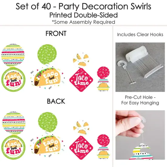 Big Dot of Happiness Taco 'Bout Fun - Fiesta Hanging Decor - Party Decoration Swirls - Set of 40 {7}
