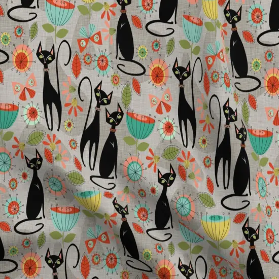 Various Fabrics by the Yard or Fat Quarter 50'S Retro Cats Grey Vintage Feline Kitsch Black Cat Custom Printed Fabric by Spoonflower {5}