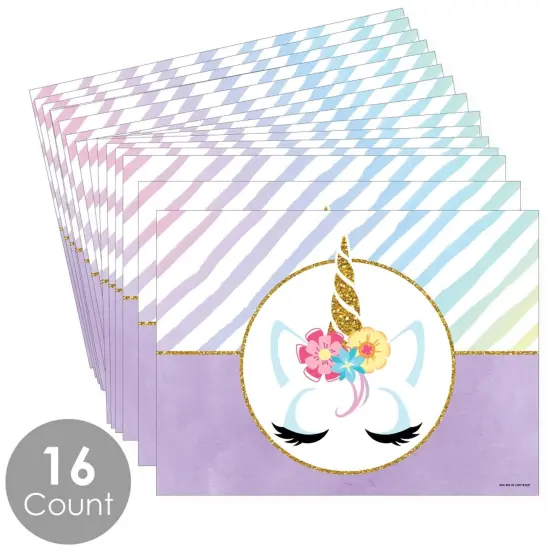 Big Dot of Happiness Rainbow Unicorn - Party Table Decorations - Magical Unicorn Baby Shower or Birthday Party Placemats - Set of 16 {4}