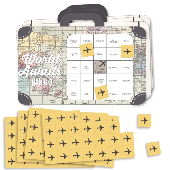 Big Dot of Happiness World Awaits - Bingo Cards and Markers - Travel Themed Party Shaped Bingo Game - Set of 18 {1}