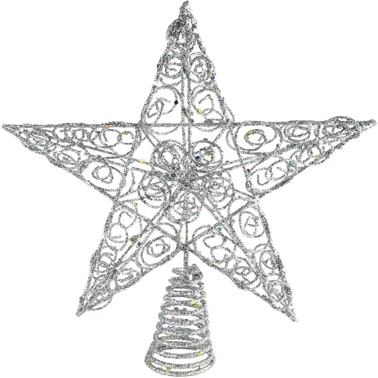 Ornativity Silver Star Tree Topper - Christmas Swirl Design Sparkle Star Treetop Ornament {1}