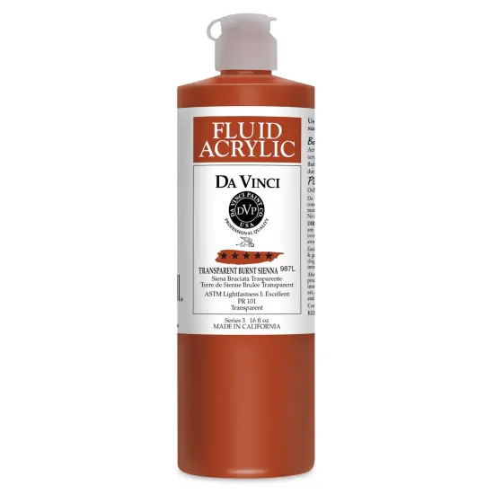 Da Vinci Fluid Acrylics - Transparent Burnt Sienna, 16 oz bottle {1}