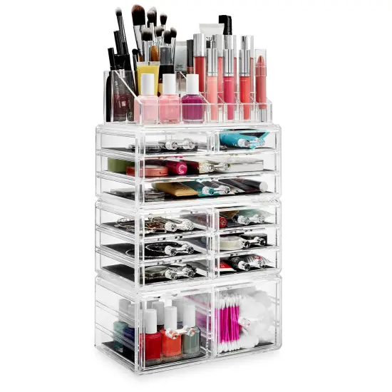 Casafield Acrylic Cosmetic Makeup Organizer & Jewelry Storage Display Case - Large 16 Slot, 2 Box & 10 Drawer Set - Clear {3}