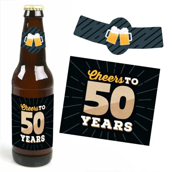 Big Dot of Happiness Cheers and Beers to 50 Years - 50th Birthday Party Decorations for Women and Men - 6 Beer Bottle Label Stickers and 1 Carrier {4}
