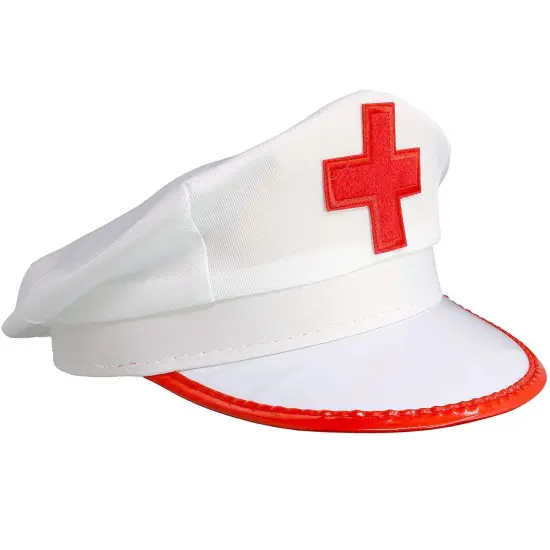 White Nurse Costume Hat - Nurses Red and White Costume Cap - 1 Piece {1}