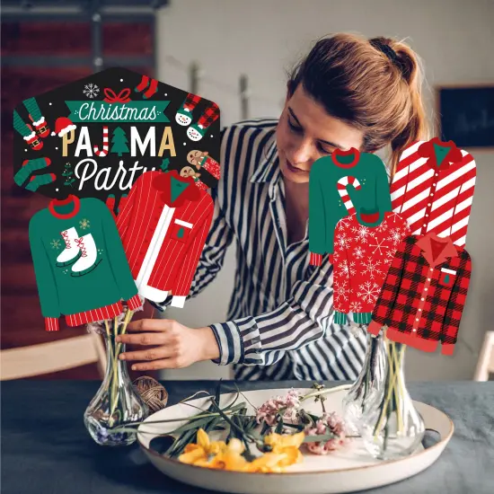 Big Dot of Happiness Christmas Pajamas - Holiday Plaid PJ Party Centerpiece Sticks - Showstopper Table Toppers - 35 Pieces {4}