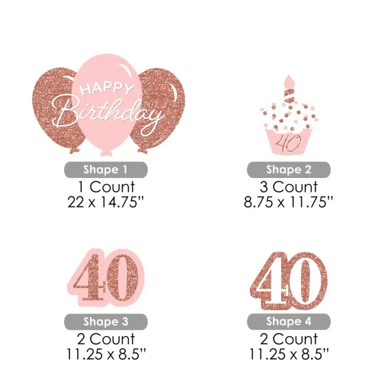 Big Dot of Happiness 40th Pink Rose Gold Birthday - Yard Sign and Outdoor Lawn Decorations - Happy Birthday Party Yard Signs - Set of 8 {7}