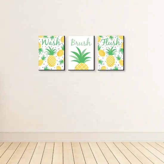 Big Dot of Happiness Tropical Pineapple - Kids Bathroom Rules Wall Art - 7.5 x 10 inches - Set of 3 Signs - Wash, Brush, Flush {4}