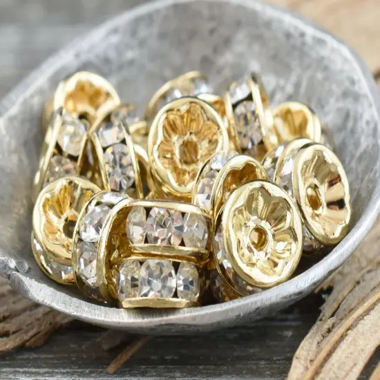 Light Rose Gold Rhinestone Rondelle Spacer Beads {3}