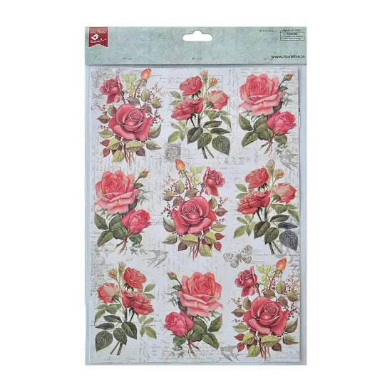 Little Birdie Decoupage Paper A4 4/Pkg-Rose Passion {3}