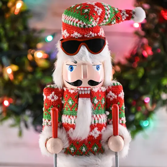 Ornativity Christmas Skier Man Nutcracker &ndash; Red and Green Wooden Nutcracker Guy with Ugly Sweater and Ski Sticks in Skiing Pose Xmas Themed Holiday Nut Cracker Doll Figure Decorations {4}