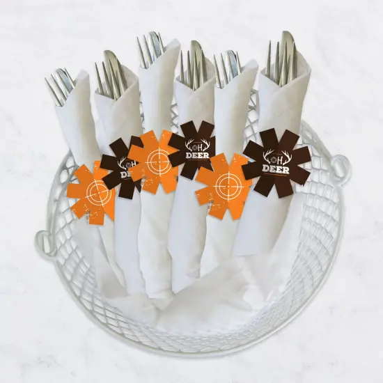 Big Dot of Happiness Gone Hunting - Deer Hunting Camo Baby Shower or Birthday Party Paper Napkin Holder - Napkin Rings - Set of 24 {4}