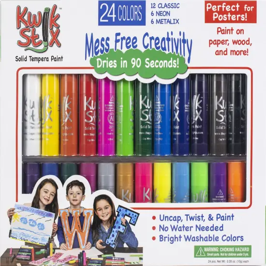 Kwik Stix Solid Tempera Paint Sticks 24/Pkg-Classic, Metalix, Neon Colors {1}