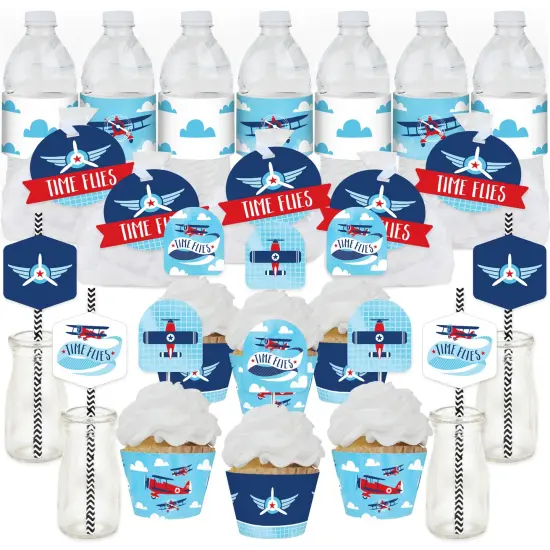 Big Dot of Happiness Taking Flight - Airplane - Vintage Plane Baby Shower or Birthday Party Favors and Cupcake Kit - Fabulous Favor Party Pack 100 Pc {1}