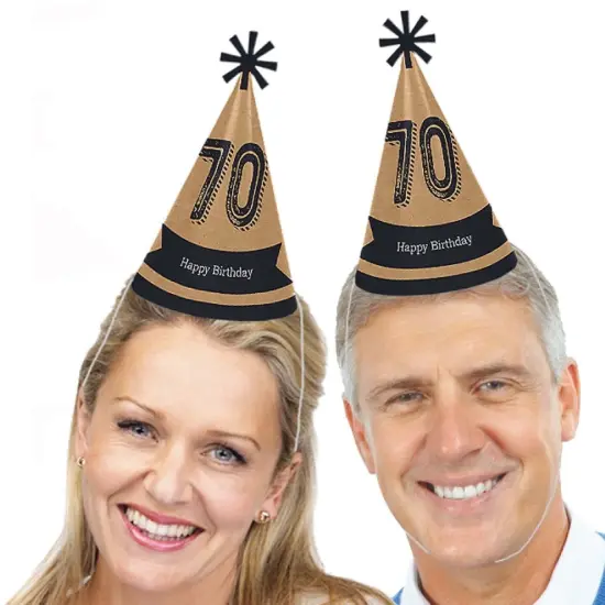 Big Dot of Happiness 70th Milestone Birthday - Cone Happy Birthday Party Hats for Adults - Set of 8 (Standard Size) {3}