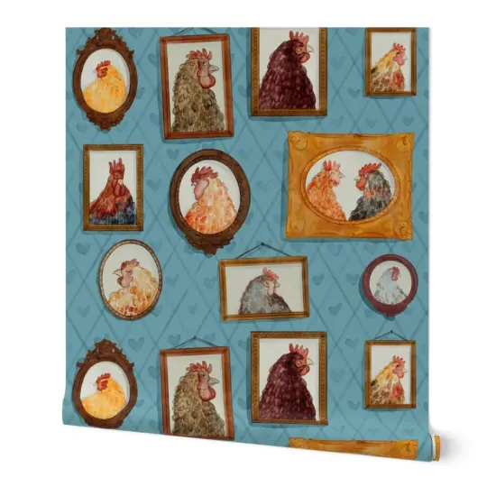 Peel & Stick Wallpaper 2FT Wide Chickens,farm animals,Portraits,family,farmhouse,vintage inspired,rooster Custom Removable Wallpaper by Spoonflower {7}