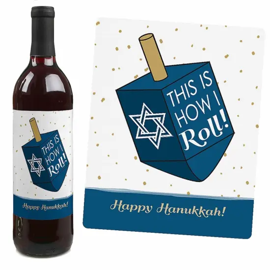Big Dot of Happiness Happy Hanukkah - Chanukah Decorations for Women and Men - Wine Bottle Label Stickers - Set of 4 {4}