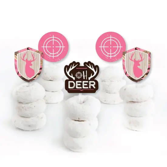Big Dot of Happiness Pink Gone Hunting - Dessert Cupcake Toppers - Deer Hunting Girl Camo Baby Shower or Birthday Party Clear Treat Picks - Set of 24 {3}