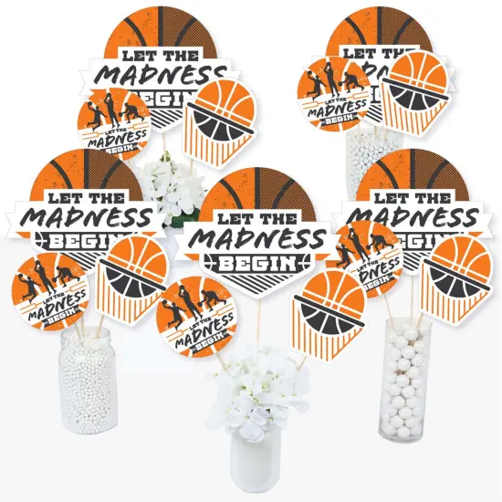 Big Dot of Happiness Basketball - Let The Madness Begin - College Basketball Party Centerpiece Sticks - Table Toppers - Set of 15 {3}