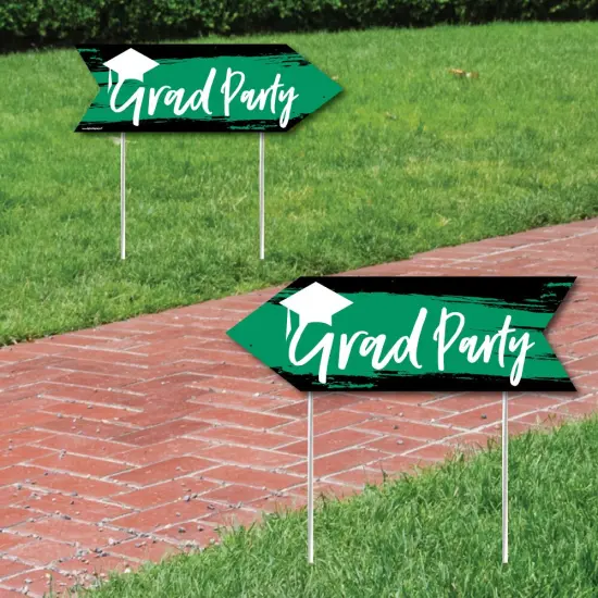 Big Dot of Happiness Green Graduation Party Sign Arrow - Double Sided Directional Yard Signs - Set of 2 {1}