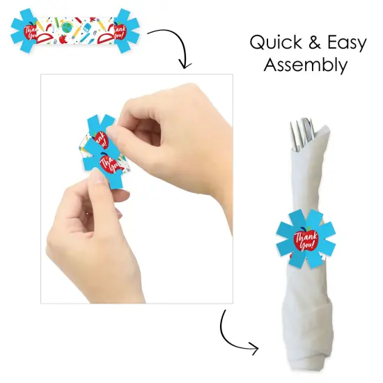 Big Dot of Happiness Thank You Teachers - Teacher Appreciation Paper Napkin Holder - Napkin Rings - Set of 24 {6}