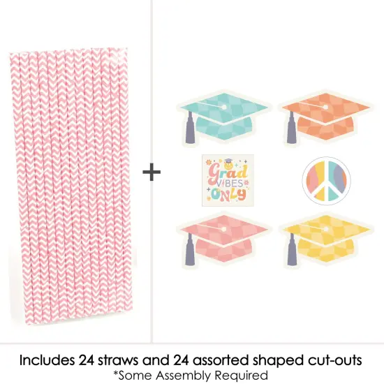 Big Dot of Happiness Groovy Grad - Paper Straw Decor - Hippie Graduation Party Striped Decorative Straws - Set of 24 {4}