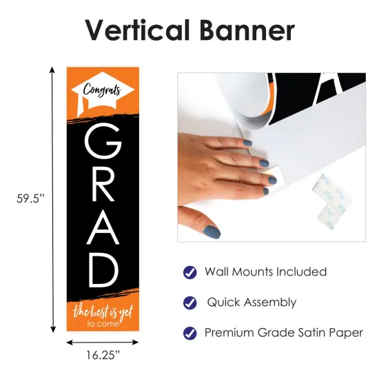 Big Dot of Happiness Orange Graduation Party Door Decoration - Vertical Banner {4}