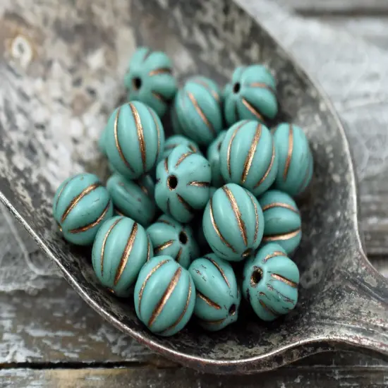 *20* 8mm Bronze Washed Matte Persian Turquoise Round Melon Beads {6}