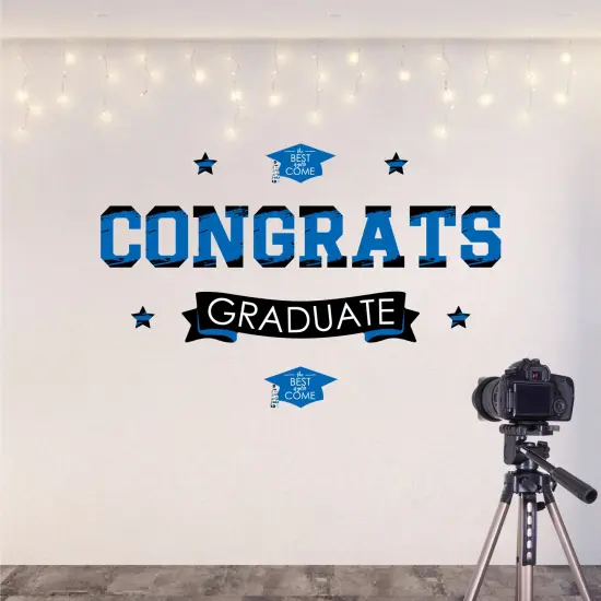 Big Dot of Happiness Blue Graduation Party Photo Backdrop - Wall Decals {6}