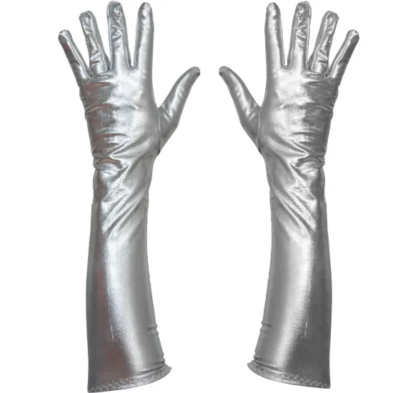 Silver Metallic Opera Gloves - Roaring 20's Fancy Flapper Elbow Evening Gloves Accessories for Women and Girls {1}