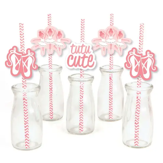 Big Dot of Happiness Tutu Cute Ballerina - Paper Straw Decor - Ballet Birthday Party or Baby Shower Striped Decorative Straws - Set of 24 {1}