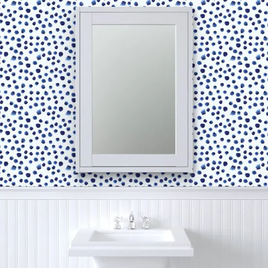 Peel & Stick Wallpaper 2FT Wide Blue Brushstrokes Background Watercolor Watercolour Abstract Hipster Brush Dots Nursery Polka Dot Paint Custom Removable Wallpaper by Spoonflower {6}