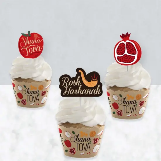 Big Dot of Happiness Rosh Hashanah - Cupcake Decoration - New Year Cupcake Wrappers and Treat Picks Kit - Set of 24 {4}