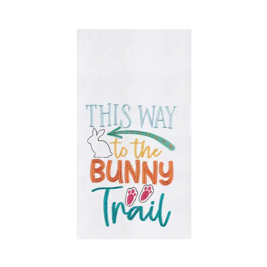 "This Way to the Bunny Trail" Easter Rabbit Spring Theme Kitchen Dishtowel {1}