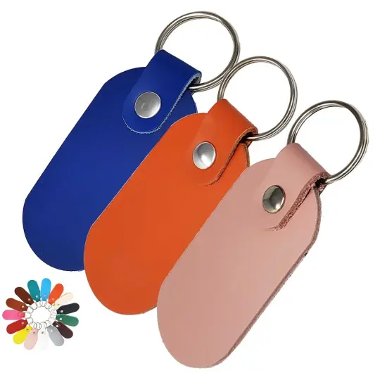 Oval Leather Keychains Kit &ndash; Full-Grain Latigo, 10-Pack, Engraving & Foil Stamping Ready, DIY Personalized Keyrings Purple {3}