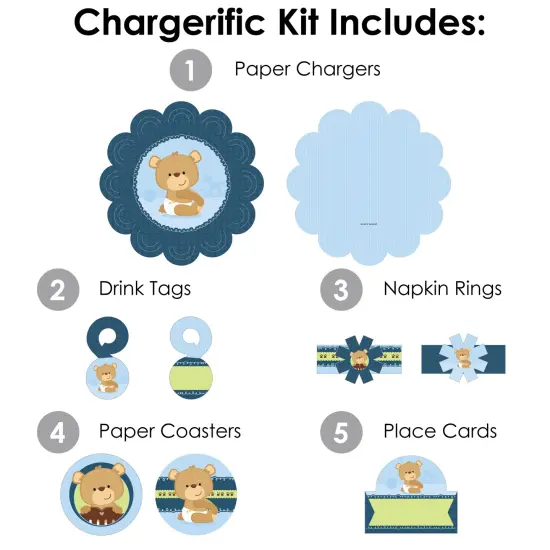 Big Dot of Happiness Baby Boy Teddy Bear - Baby Shower Paper Charger and Table Decorations - Chargerific Kit - Place Setting for 8 {4}