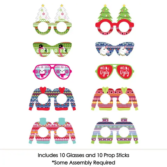 Big Dot of Happiness Wild and Ugly Sweater Party Glasses & Masks - Paper Card Stock Holiday & Christmas Animals Party Photo Booth Props Kit - 10 Count {4}