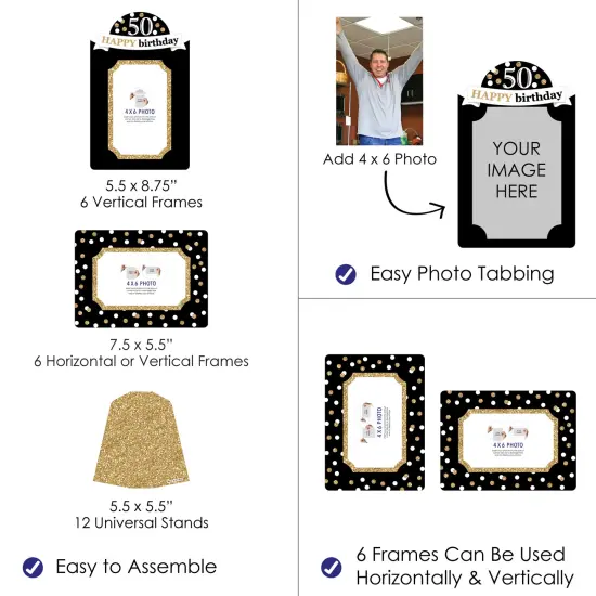 Big Dot of Happiness Adult 50th Birthday - Gold - Birthday Party 4x6 Picture Display - Paper Photo Frames - Set of 12 {4}