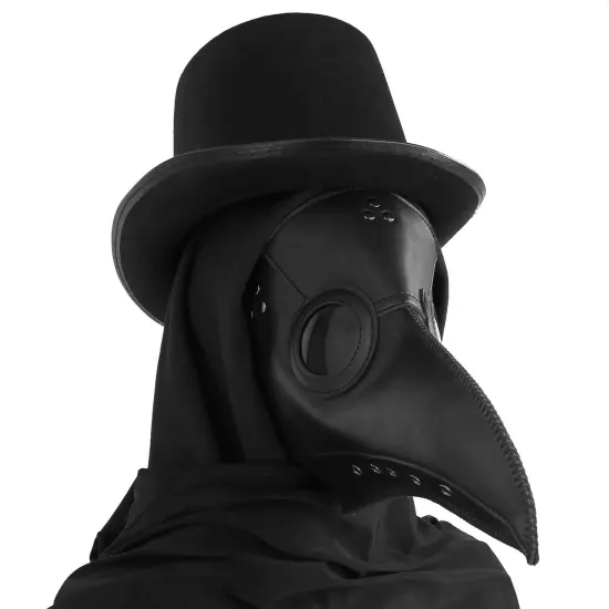 Medieval Doctor Plague Mask - Black Faux Leather Bird Death Doctors Mask Costume Accessory {3}