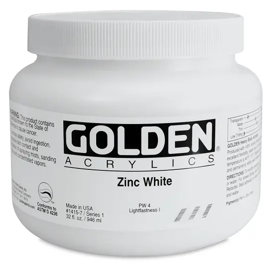 Golden Heavy Body Artist Acrylics - Zinc White, 32 oz Jar {2}